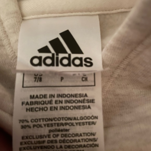 NWT adidas 3-Stripe Girls Fleece Hoodie. “Tan Heather”/Pink. Size: Small(7/8) - Picture 15 of 16